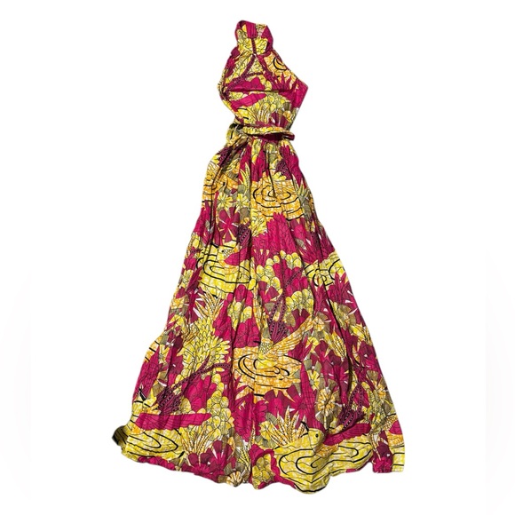 Grass-Fields African Print Halter Maxi Dress, Pink and Yellow, Small - Picture 2 of 10